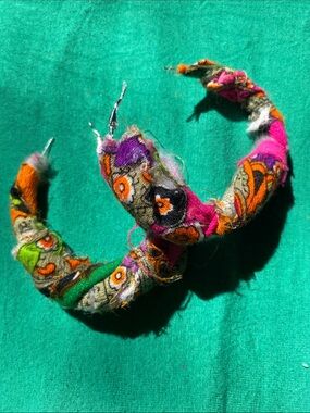 Handcrafted Multicolor Fabric Hoop Earrings - Boho Statement